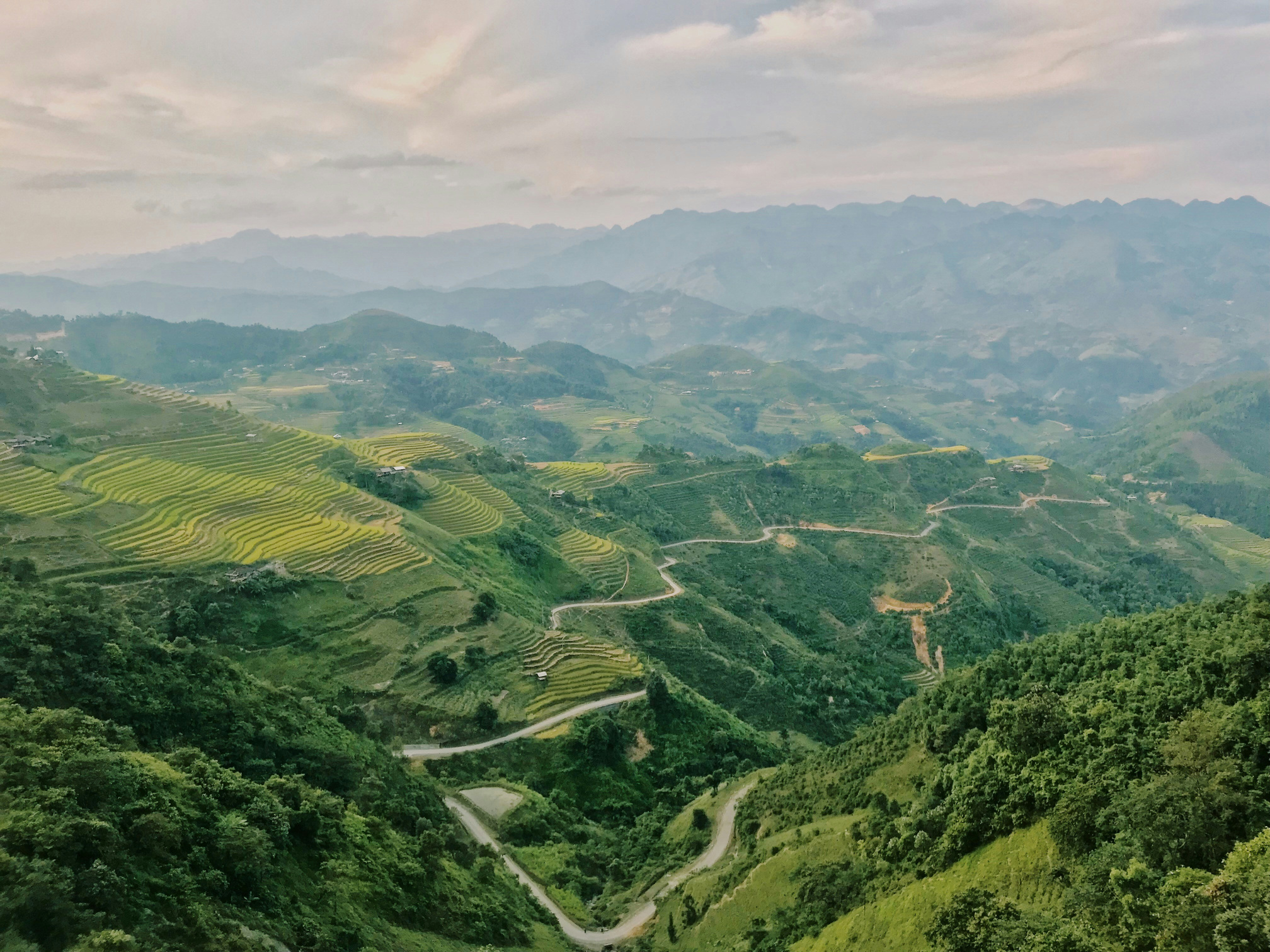 Rice terraces and mountain roads in Java, Indonesia